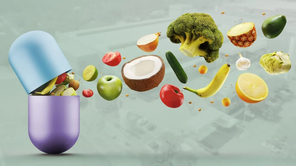 Nutracêuticos - Cápsula com frutas e vegetais naturais